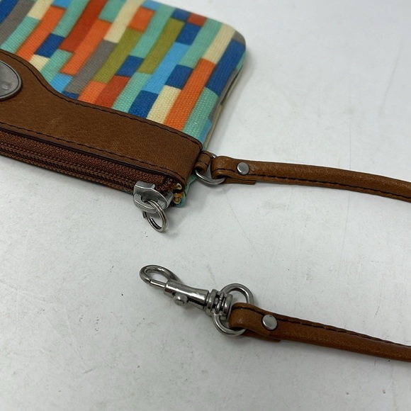 FOSSIL KEY-PER WRISTLET WALLET COATED CANVAS AND LEATHER STRIPE - Picture 9 of 13